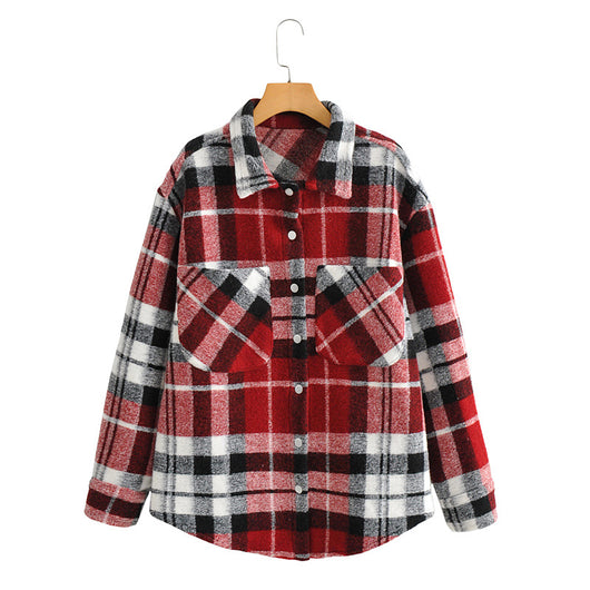 Chaqueta Camisa Cuadros Suelta Estilo Europeo y Americano para Mujer - Image 3