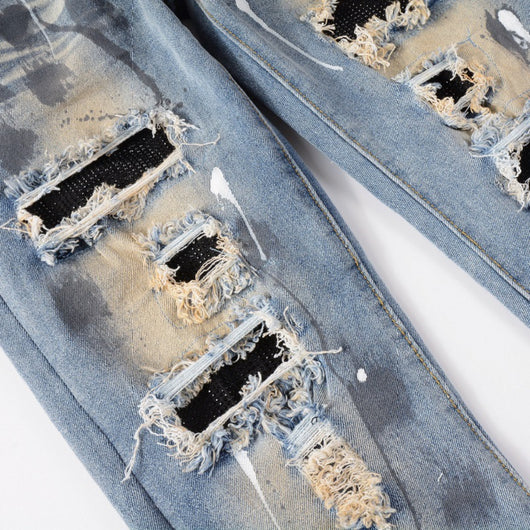 Jeans Vintage con Parches de Strass y Tinta Splash - Estilo Europeo Americano - Image 16
