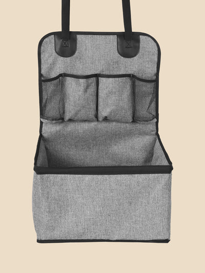 Gray portable car pet mat with multiple pockets, designed for household use and dirt resistance. - Image 7