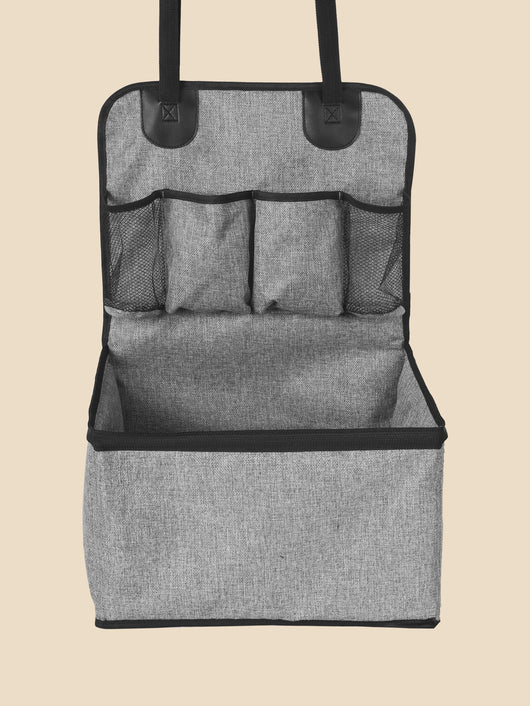 Gray portable car pet mat with multiple pockets, designed for household use and dirt resistance. - Image 7
