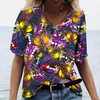 Blusa Casual con Estampado Animal Cuello V Manga Corta Personalizable - Image 15