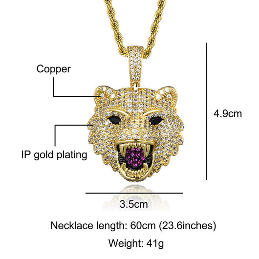 Collar Colgante Cabeza de Lobo Hip Hop Diamantes Lujo - Image 4