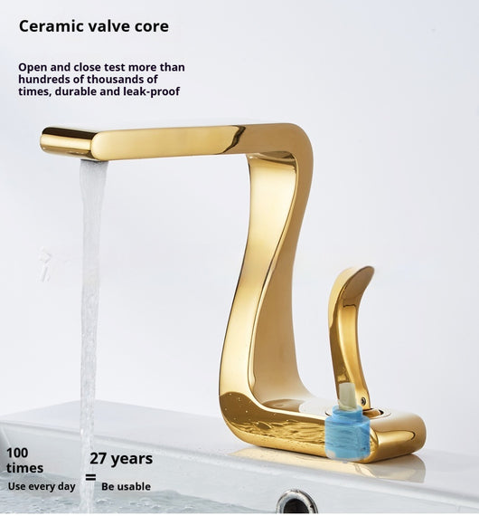 Grifo de Lavamanos Lujo Blanco Oro Cobre Agua Fría y Caliente - Image 18