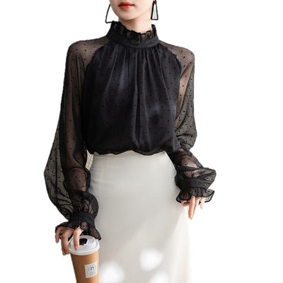 Blusa Larga de Gasa con Lunares para Mujer - Image 5