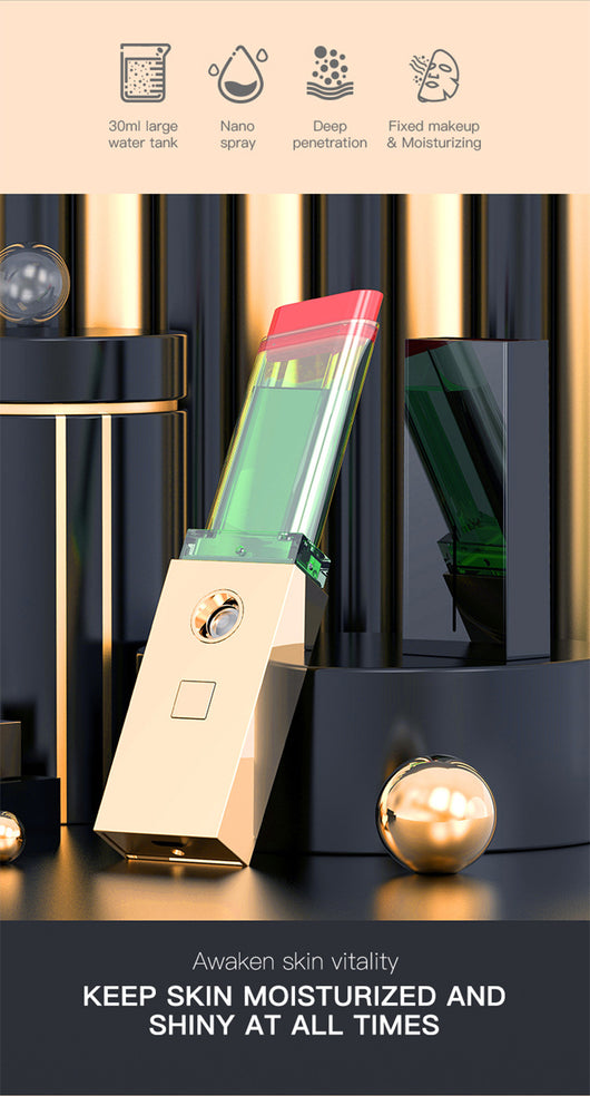 Two sleek black and gold nano spray water replenishing instruments on a dark, reflective surface. - Image 13
