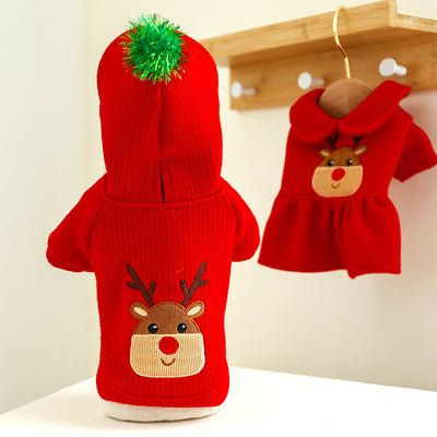 Conjunto de Ropa Navideña para Mascotas - Sudadera y Falda Alce Pareja Festiva - Image 13