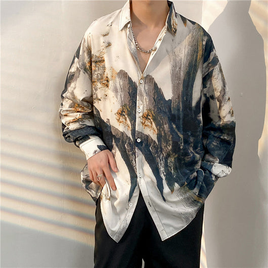 Camisa Floral Retro Holgada de Manga Larga para Hombre - Image 16