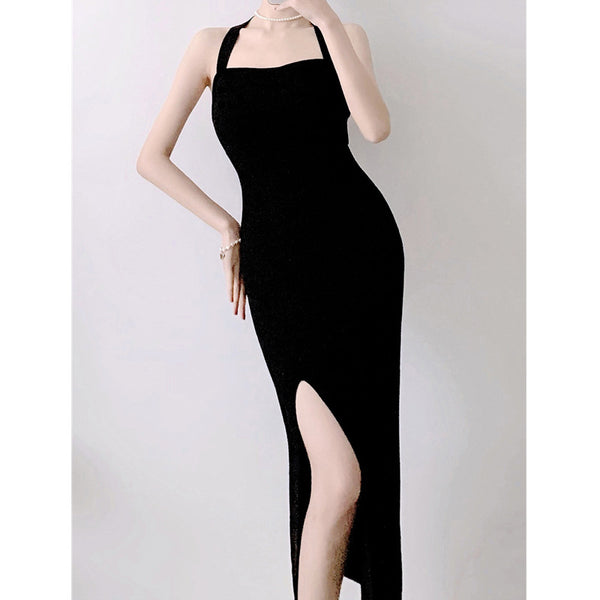 Vestido Largo Elegante sin Espalda con Abertura Lateral para Fiestas y Eventos