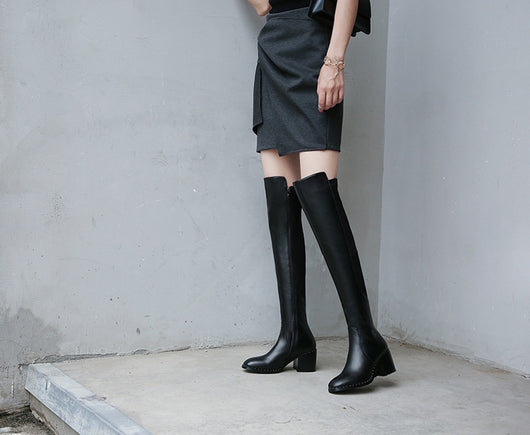 Botas Altas de Caña Larga con Tacón Grueso - Estilo Ecuestre - Image 10