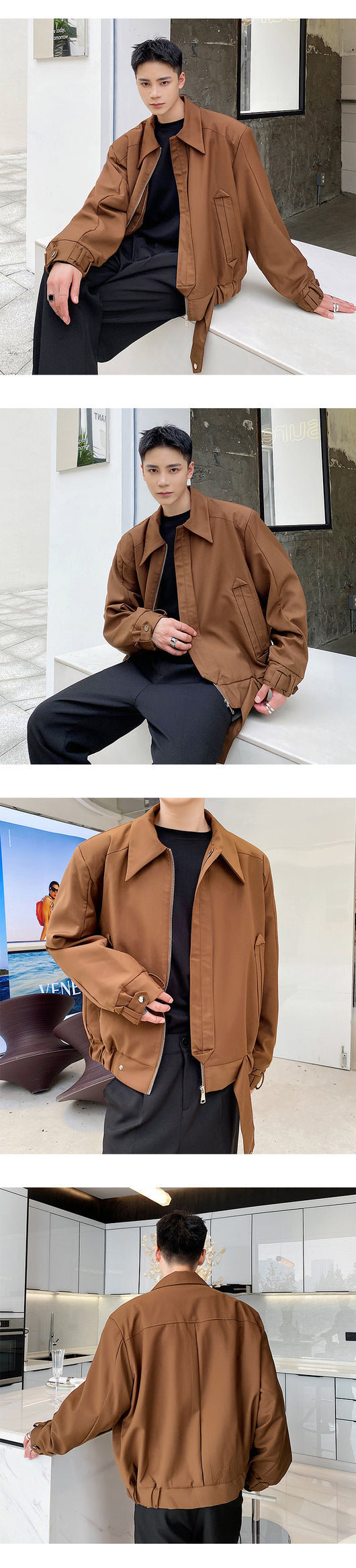 Abrigo Suelto para Hombre con Solapa y Protección Contra el Viento - Image 13