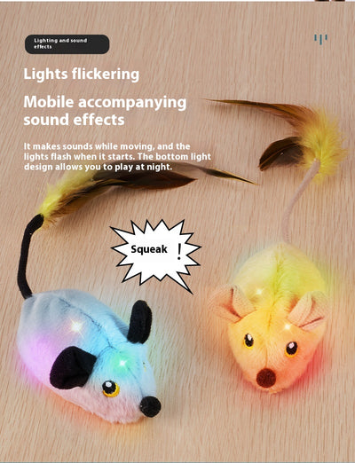 Yellow remote control electric plush mouse cat toy with a black remote and white USB charging cable. - Image 11
