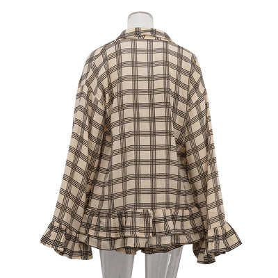 Conjunto Retro de 3 Piezas: Camisa Cuadros Manga Larga, Top Tubo y Shorts - Image 18