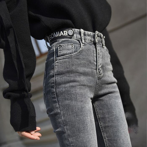 Pantalones Vaqueros Negros Talle Alto Elásticos Slim Fit para Mujer