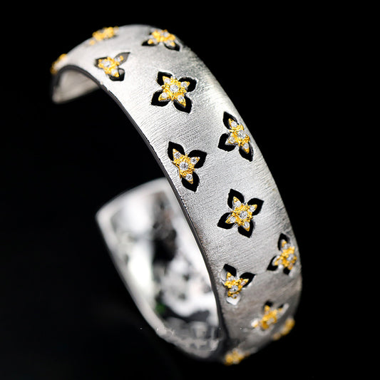 Pulsera de Plata 925 Chapada en Oro con Piedras de Circonia y Diseño Calado