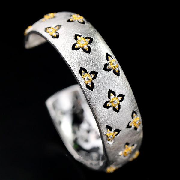 Pulsera de Plata 925 Chapada en Oro con Piedras de Circonia y Diseño Calado
