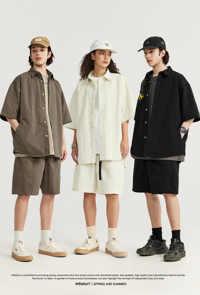 Camisa Estilo Japonés con Textura Jacquard Rombos y Cuadros - Image 11