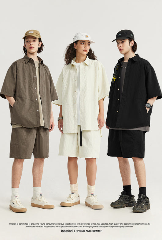 Camisa Estilo Japonés con Textura Jacquard Rombos y Cuadros - Image 11
