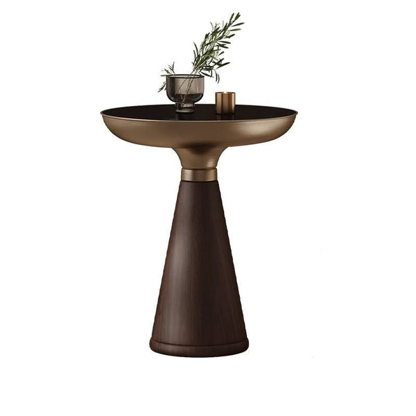 Mesa Auxiliar Redonda de Cristal Templado con Base de Madera Maciza - Diseño Moderno Lujo - Image 6