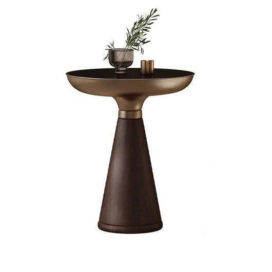 Mesa Auxiliar Redonda de Cristal Templado con Base de Madera Maciza - Diseño Moderno Lujo - Image 6