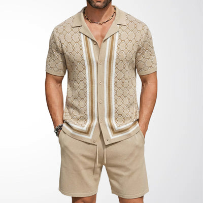 Traje Tejido Jacquard Geométrico con Cuello Cubano para Hombre - Image 4