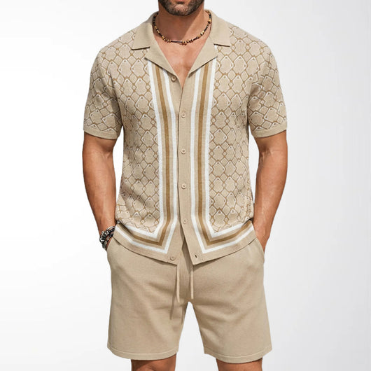 Traje Tejido Jacquard Geométrico con Cuello Cubano para Hombre - Image 4