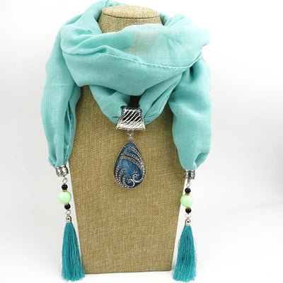 Bufanda Étnica Pavo Real con Borla de Gema - Chal Otoño Invierno para Mujer - Image 5