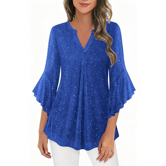 Blusa Suelta de Malla Plateada con Cuello V y Mangas 3/4 Pétalos - Image 17