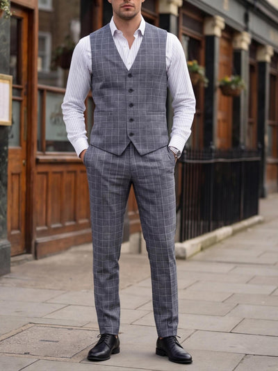 Chaleco y Pantalón de Vestir a Cuadros para Hombre - Conjunto Ejecutivo de 2 Piezas - Image 10