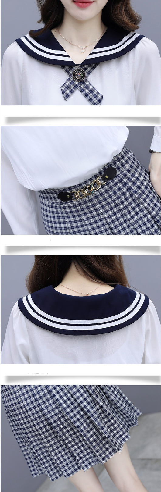Conjunto Preppy Primavera: Blusa con Moño y Falda Cuadrillé - Image 11