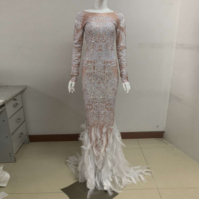 Vestido de Noche Elegante con Plumas y Perlas para Mujer - Image 7