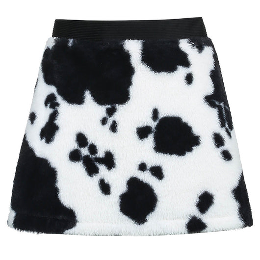Falda Retro Cintura Alta con Estampado de Vaca - Bolsa Peluda Elegante - Image 8
