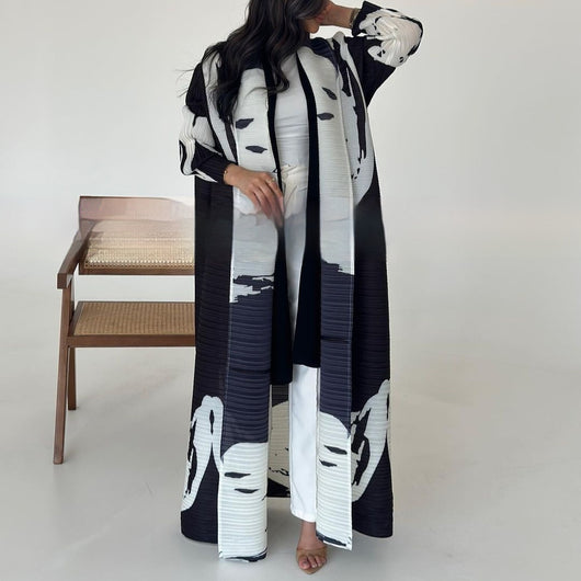 Cardigan Djellaba Étnico con Pliegues y Estampado - Capa Clásica de Moda - Image 71