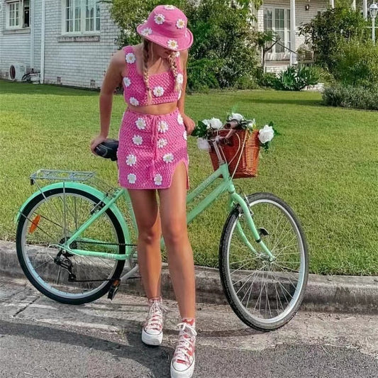 Sombrero Pescador Tejido con Flores para Mujer - Estilo Japonés Versátil - Image 2