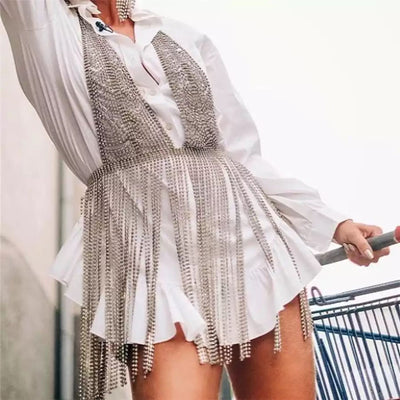 Cadena de Vestido Fringe Oversized con Flecos Dramáticos