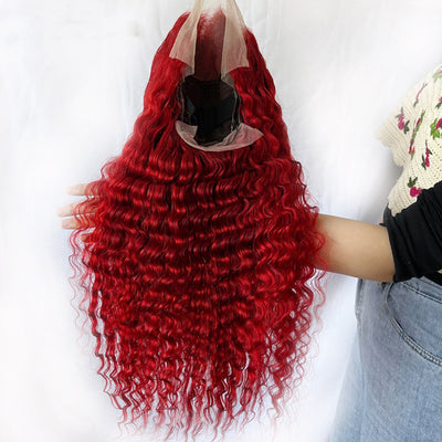 Peluca de Cabello Humano Ondas Profundas Rojo Intenso - Image 3