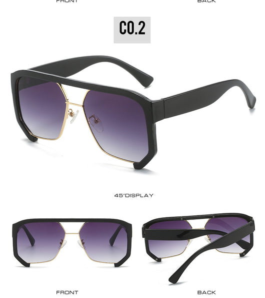 Black frame large rim hip hop sunglasses with gradient purple lenses and a gold-tone double bridge. - Image 20