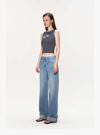 Chaleco Tejido con Lentejuelas y Botones de Jeans - Image 3