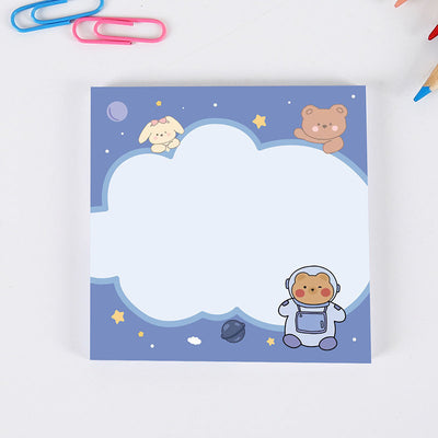 Cute square sticky notes with a brown cartoon bear, "Peace Love" text, and dotted lines on a white background. - Image 4