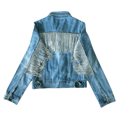 Chaqueta Denim Slim Azul Claro con Detalles de Strass en Solapa - Image 2