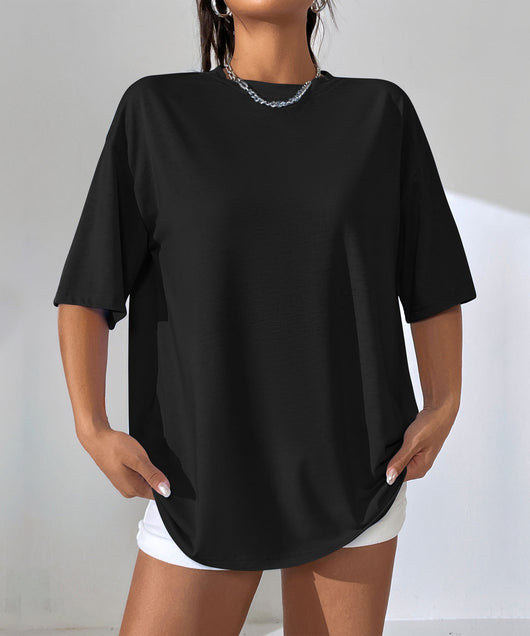 Camiseta Suelta de Largo Medio en Color Liso para Mujer - Image 14