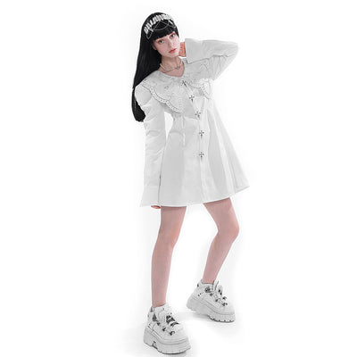 Falda Metálica Blanca y Negra con Diseño Cruzado - Image 4