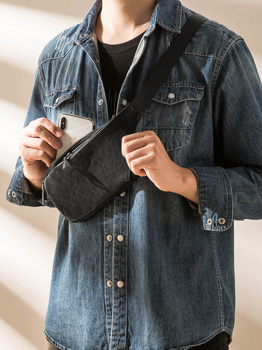 Bolsa Pectoral de Cuero Genuino para Hombre - Estilo Casual Versátil - Image 3