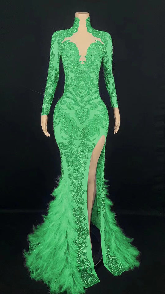 Jumpsuit Largo de Fiesta con Cuentas y Plumas para Mujer - Image 8