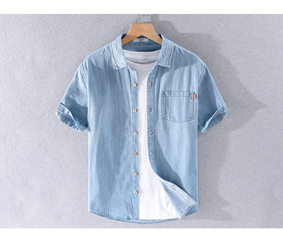 Camisa Denim Manga Corta de Algodón para Hombre - Clásica y Versátil - Image 10