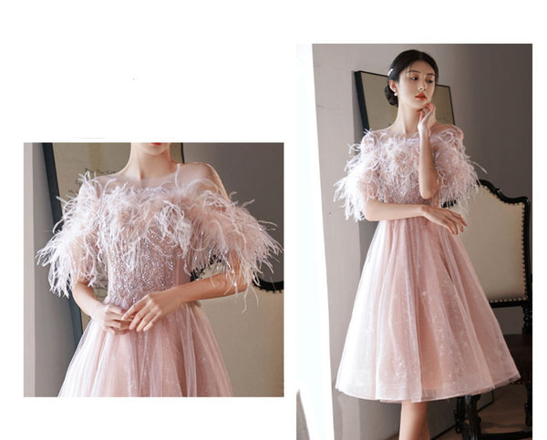 Vestido de Noche Elegante con Plumas Estilo Francés Premium