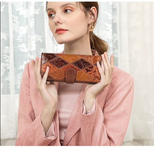 Billetera Retro de Cuero para Mujer con Gran Capacidad