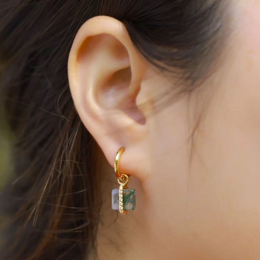 Aretes de Plata S925 con Ágata Musgo Natural - Diseño Cuadrado Minimalista - Image 11