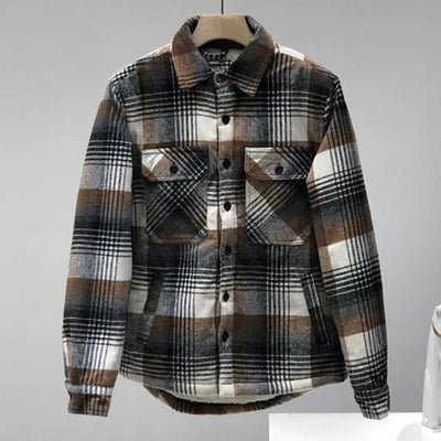 Chaqueta Camisa de Lana Acolchada a Cuadros para Hombre - Image 10