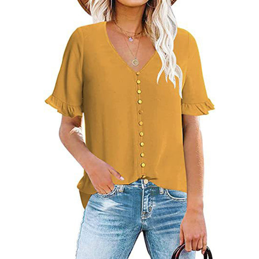 Blusa Ejecutiva con Volantes y Cuello en V - Image 14