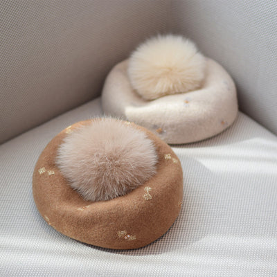 Gorro Vintage de Lana con Pompón de Pelaje de Zorro para Otoño e Invierno - Image 9